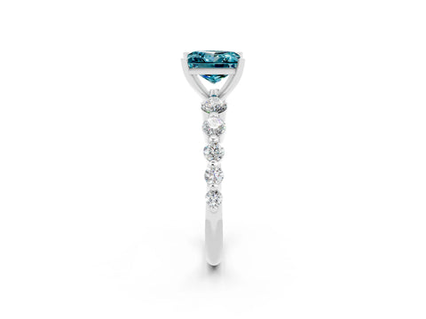 White gold Princess Cut Solitaire Blue Topaz Ring with Pave Band and Four-Prong Setting_2