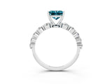 White gold Princess Cut Solitaire Blue Topaz Ring with Pave Band and Four-Prong Setting_3
