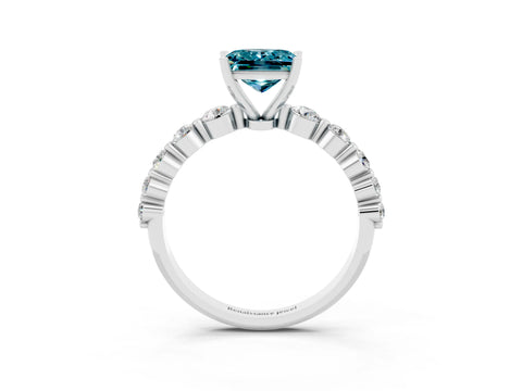 White gold Princess Cut Solitaire Blue Topaz Ring with Pave Band and Four-Prong Setting_3