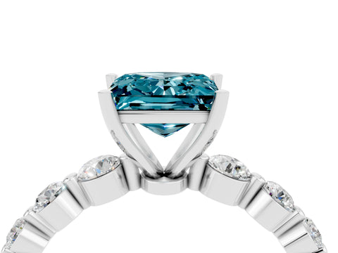 White gold Princess Cut Solitaire Blue Topaz Ring with Pave Band and Four-Prong Setting_4