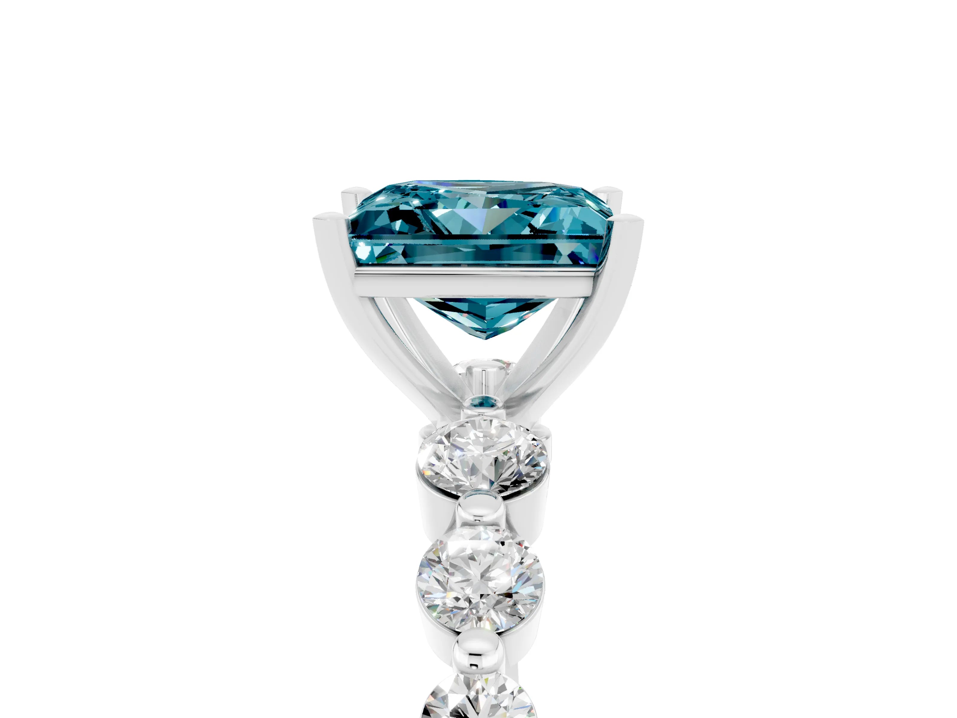 White gold Princess Cut Solitaire Blue Topaz Ring with Pave Band and Four-Prong Setting_5