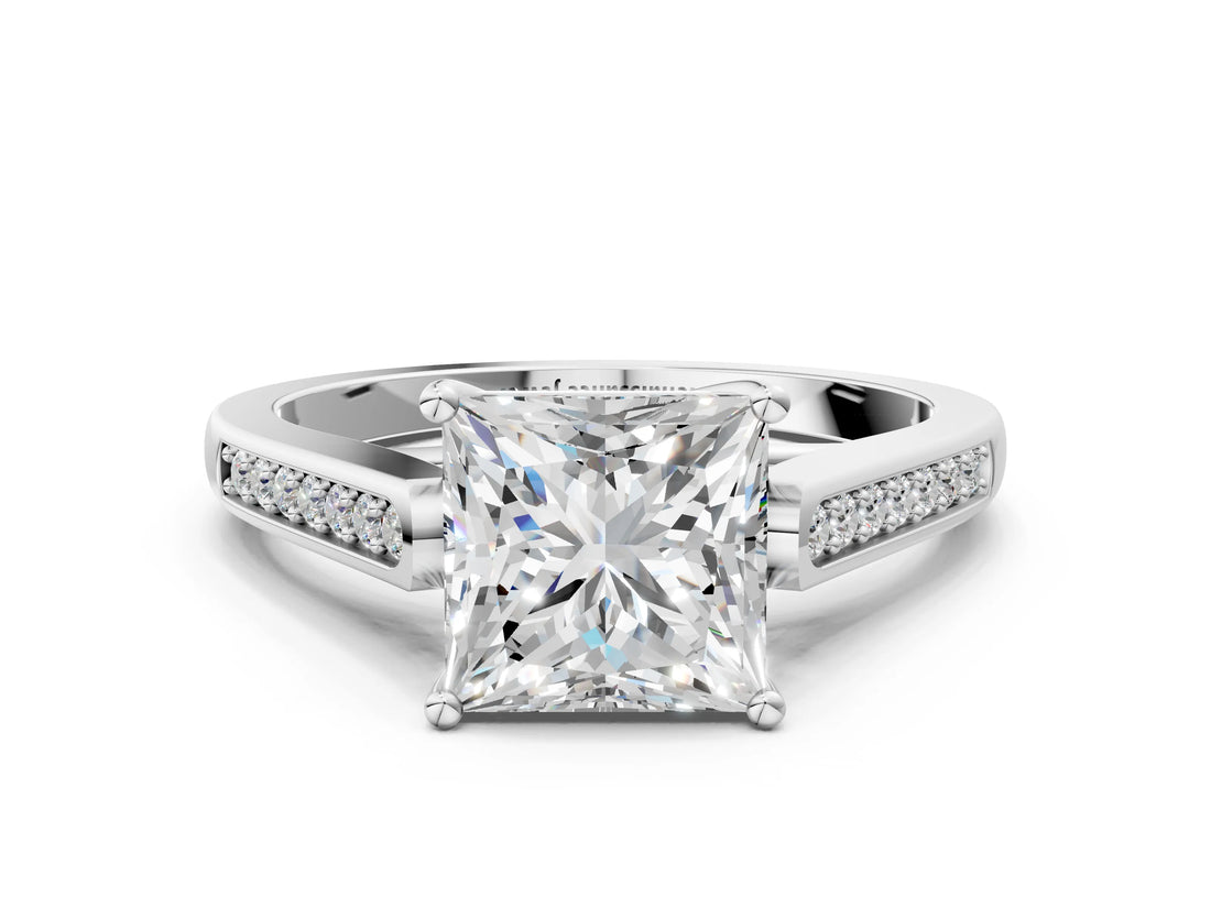 White gold Princess Cut Solitaire Cathedral Diamond Engagement Ring with Channel-Set Band and Four-Prong Setting_3