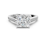 White gold Princess Cut Solitaire Cathedral Diamond Engagement Ring with Channel-Set Band and Four-Prong Setting_3