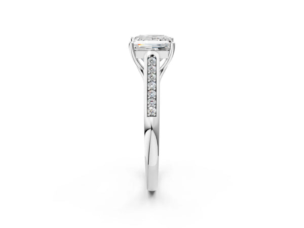 Platinum Princess Cut Solitaire Cathedral Diamond Engagement Ring with Channel-Set Band and Four-Prong Setting