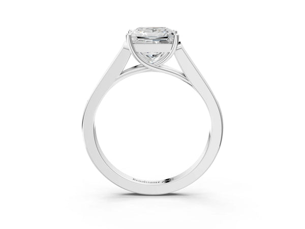 Platinum Princess Cut Solitaire Cathedral Diamond Engagement Ring with Channel-Set Band and Four-Prong Setting