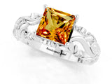 White gold Princess Cut Solitaire Citrine Leaf-Inspired Vine Band Ring with Prong Setting_1