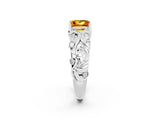 White gold Princess Cut Solitaire Citrine Leaf-Inspired Vine Band Ring with Prong Setting_2