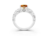 White gold Princess Cut Solitaire Citrine Leaf-Inspired Vine Band Ring with Prong Setting_3
