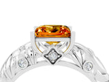 White gold Princess Cut Solitaire Citrine Leaf-Inspired Vine Band Ring with Prong Setting_4