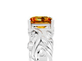 White gold Princess Cut Solitaire Citrine Leaf-Inspired Vine Band Ring with Prong Setting_5