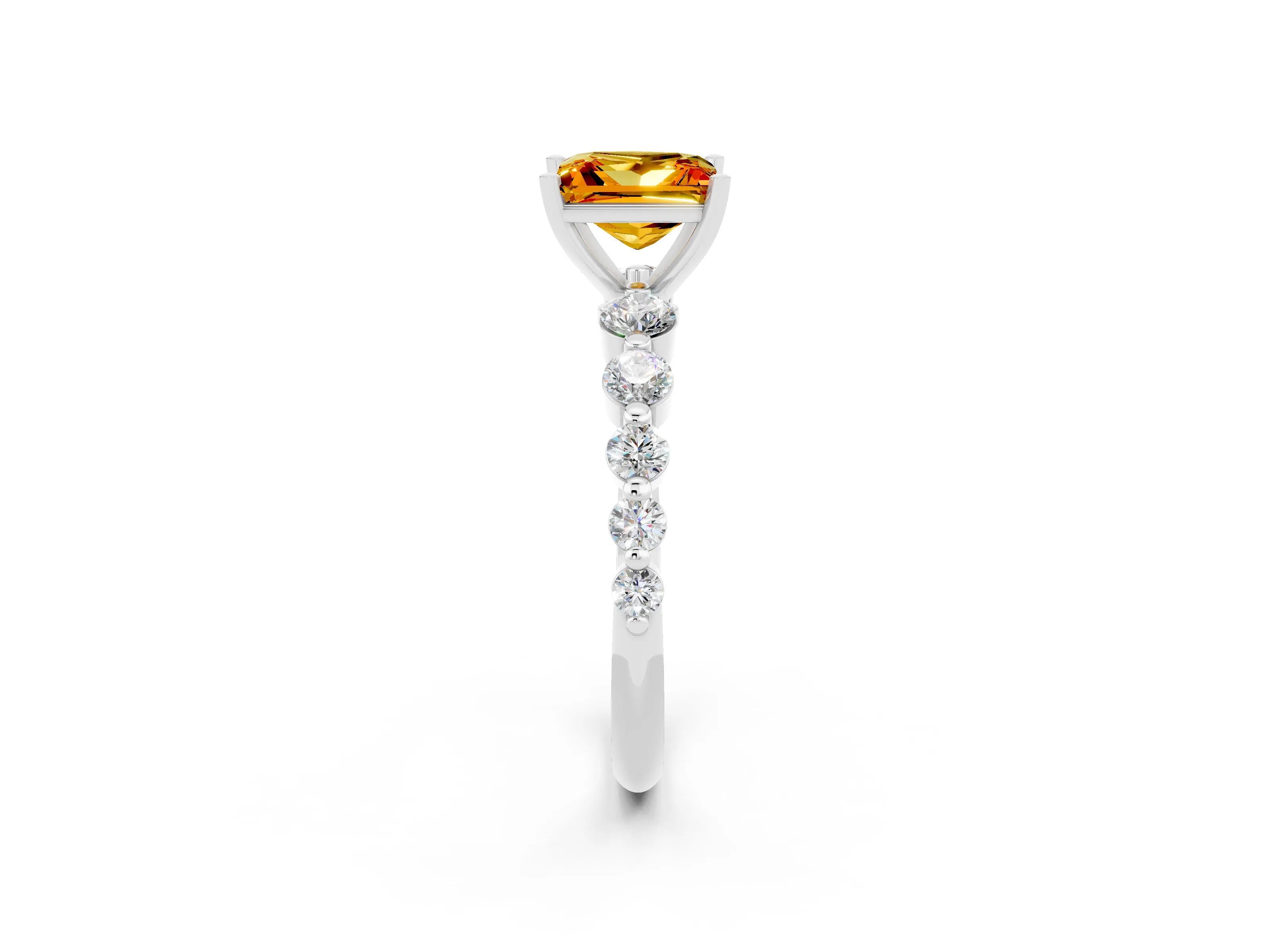 White gold Princess Cut Solitaire Citrine Ring with Pave Band and Four-Prong Setting_2