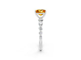 White gold Princess Cut Solitaire Citrine Ring with Pave Band and Four-Prong Setting_2