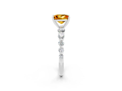 White gold Princess Cut Solitaire Citrine Ring with Pave Band and Four-Prong Setting_2