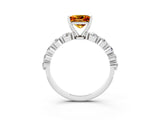 White gold Princess Cut Solitaire Citrine Ring with Pave Band and Four-Prong Setting_3