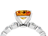 White gold Princess Cut Solitaire Citrine Ring with Pave Band and Four-Prong Setting_4
