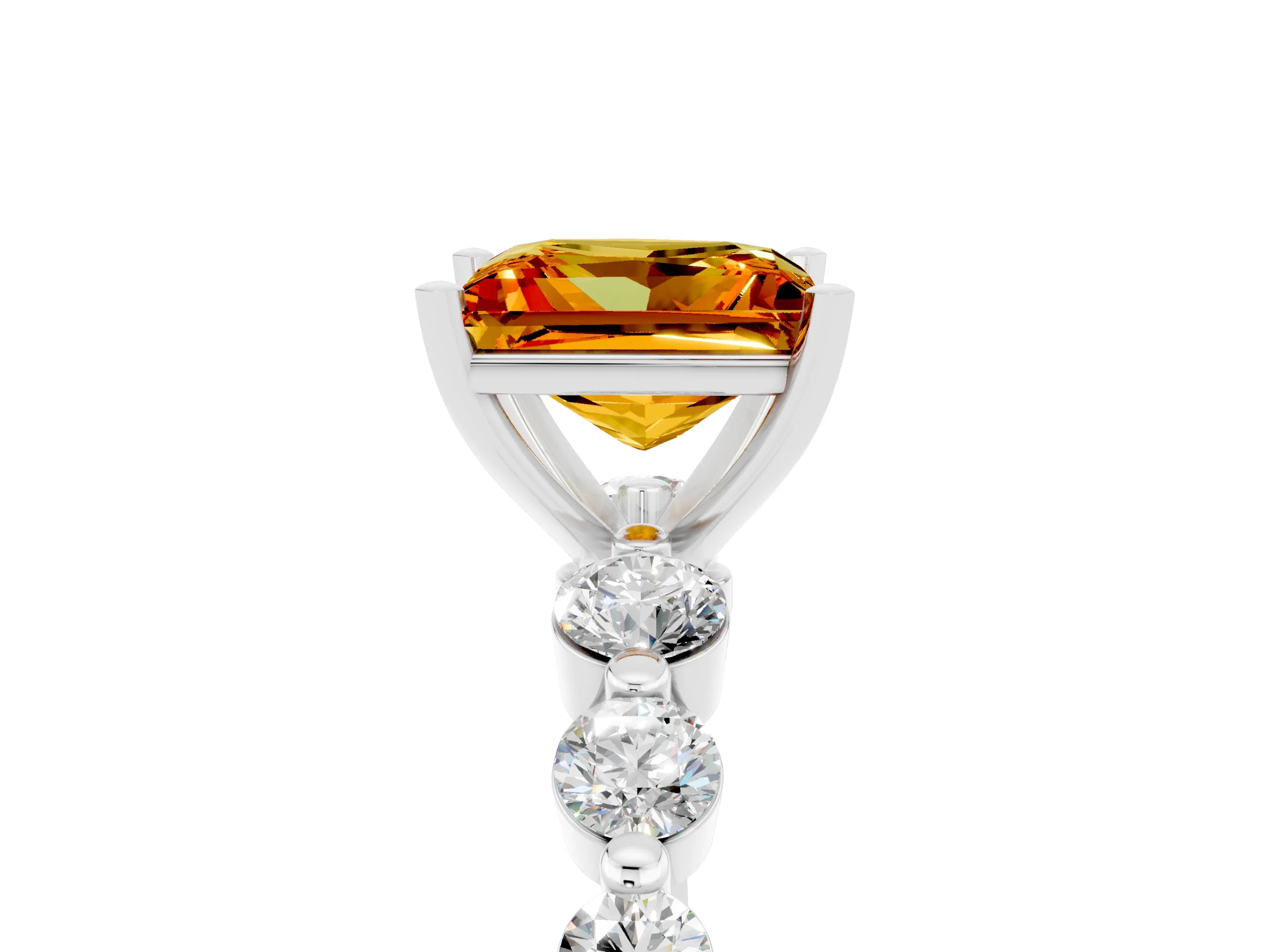 White gold Princess Cut Solitaire Citrine Ring with Pave Band and Four-Prong Setting_5