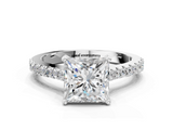 White gold Princess Cut Solitaire Diamond Engagement Ring with Pave Band and Four-Prong Setting_208