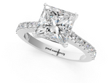 White gold Princess Cut Solitaire Diamond Engagement Ring with Pave Band and Four-Prong Setting_211