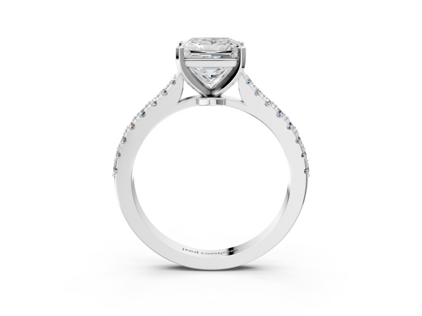 White gold Princess Cut Solitaire Diamond Engagement Ring with Pave Band and Four-Prong Setting
