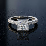 White gold Princess Cut Solitaire Diamond Engagement Ring with Pave Band and Four-Prong Setting_232