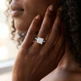 White gold Princess Cut Solitaire Diamond Engagement Ring with Pave Band and Four-Prong Setting_236