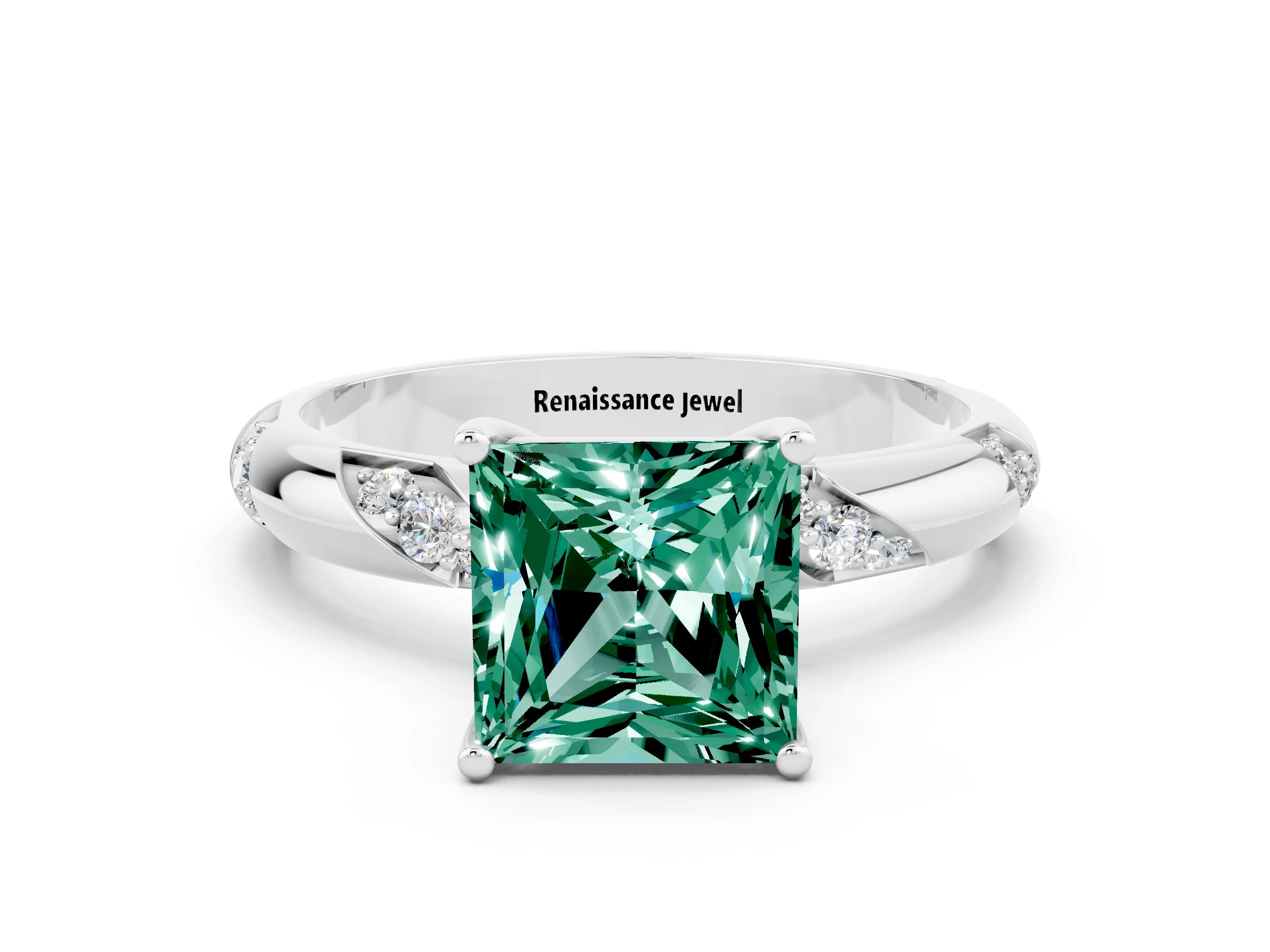 White gold Princess Cut Solitaire Diamond Engagement Ring with Twisted Pave Band and Four-Prong Setting