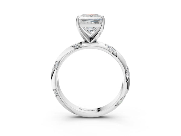 White Gold Princess Cut Twist Solitaire Engagement Ring Setting with Accented Shoulders