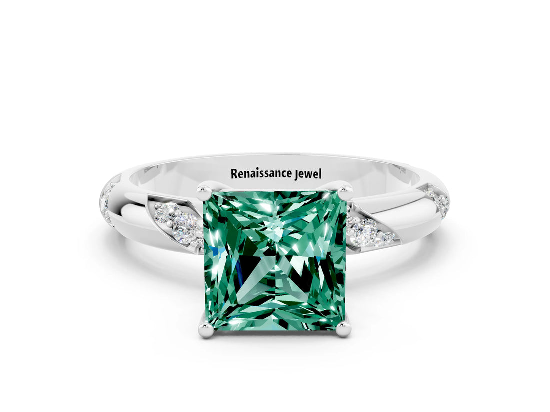 White gold Princess Cut Solitaire Diamond Engagement Ring with Twisted Pave Band and Four-Prong Setting