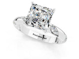 White gold Princess Cut Solitaire Diamond Engagement Ring with Twisted Pave Band and Four-Prong Setting_1