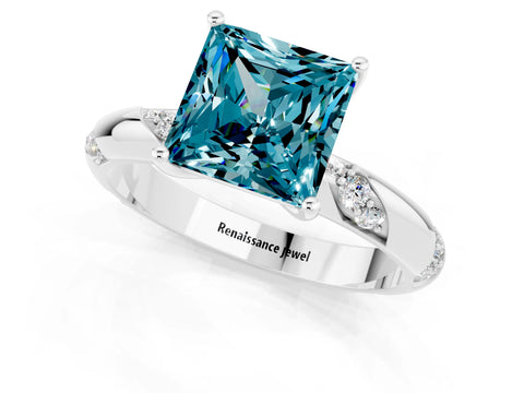 White gold Princess Cut Solitaire Diamond Engagement Ring with Twisted Pave Band and Four-Prong Setting_1