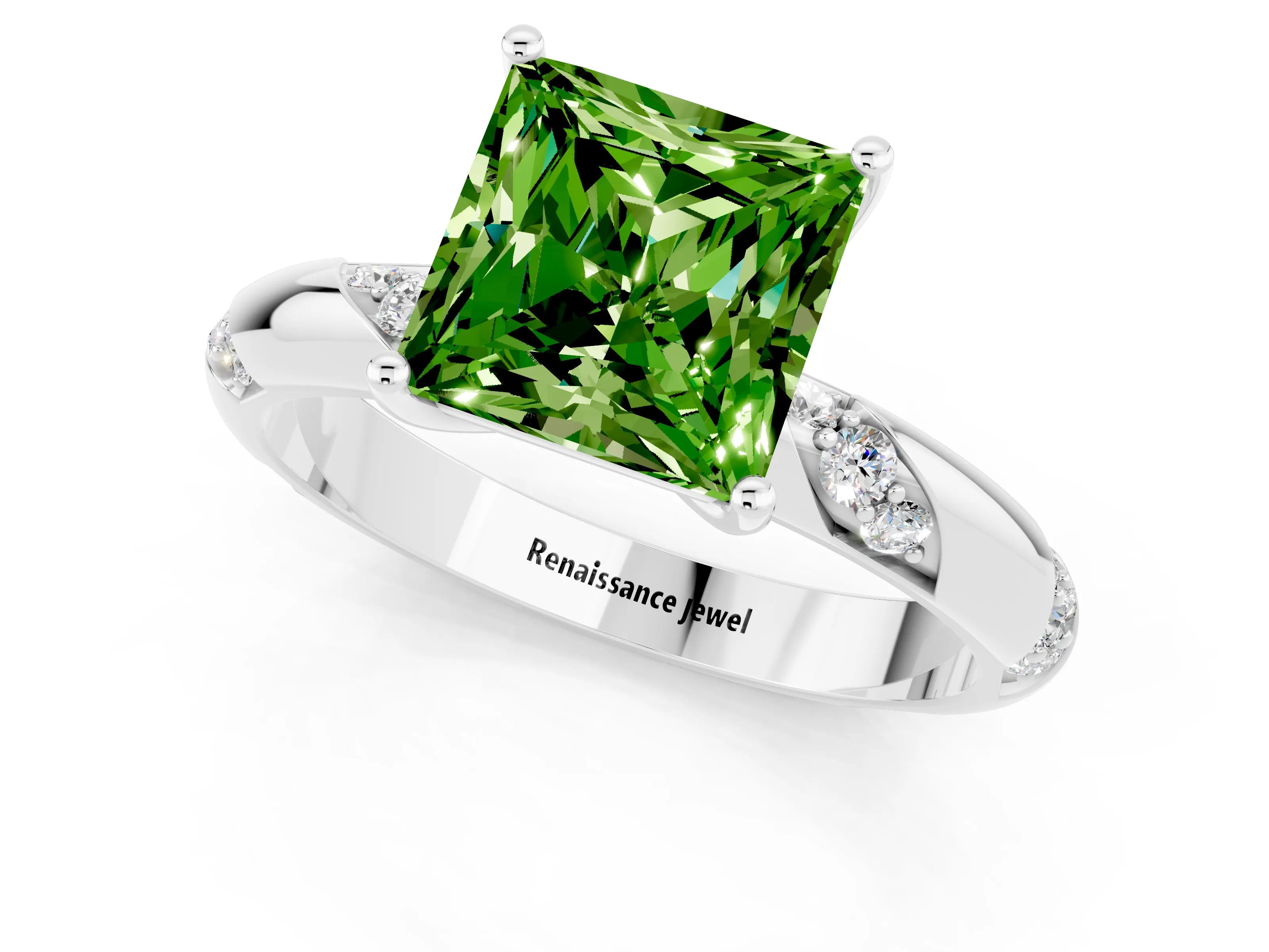 White gold Princess Cut Solitaire Diamond Engagement Ring with Twisted Pave Band and Four-Prong Setting_1