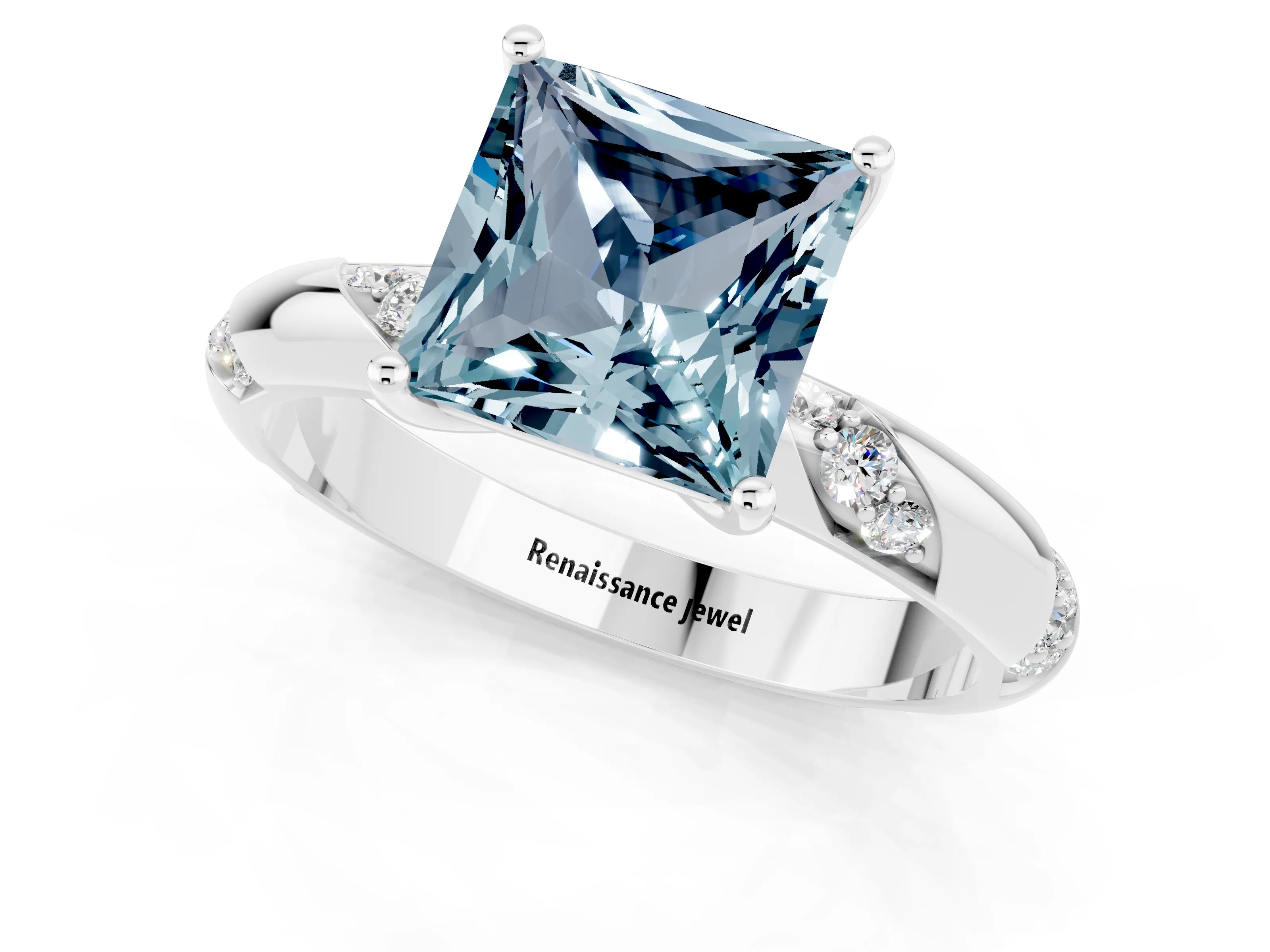 White gold Princess Cut Solitaire Diamond Engagement Ring with Twisted Pave Band and Four-Prong Setting_1