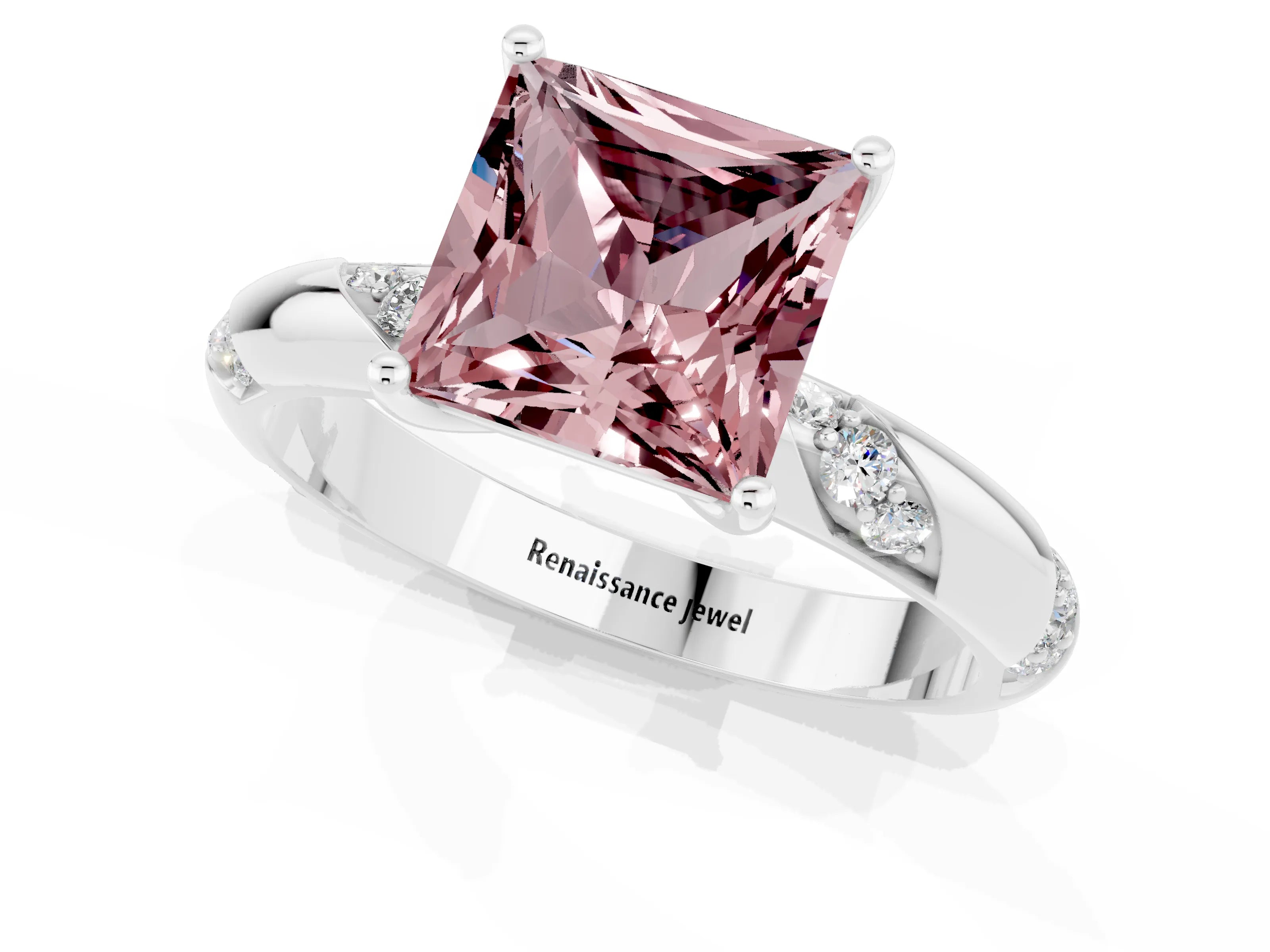 White gold Princess Cut Solitaire Diamond Engagement Ring with Twisted Pave Band and Four-Prong Setting_1