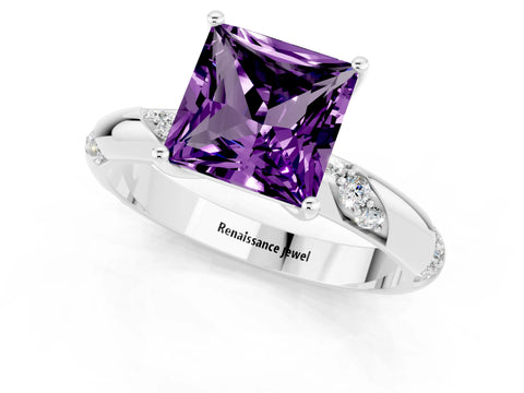 White gold Princess Cut Solitaire Diamond Engagement Ring with Twisted Pave Band and Four-Prong Setting_1