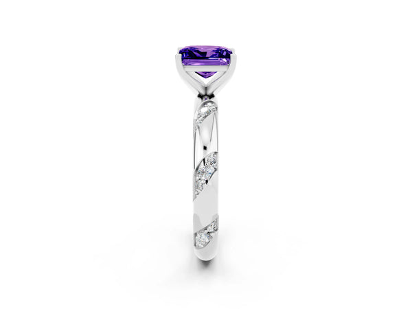 Platinum Princess Cut Tanzanite Solitaire Engagement Ring with Twisted Round  Accent Band and Prong Setting