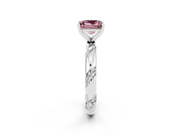 Silver Princess Cut Solitaire Diamond Engagement Ring with Twisted Pave Band and Four-Prong Setting