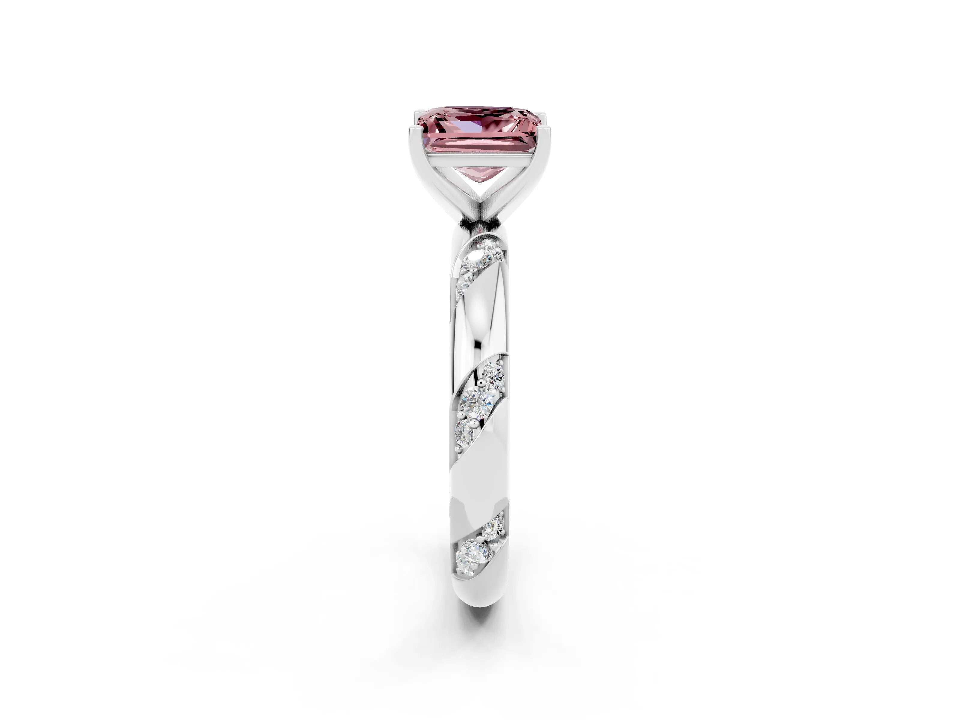 White gold Princess Cut Solitaire Diamond Engagement Ring with Twisted Pave Band and Four-Prong Setting_2