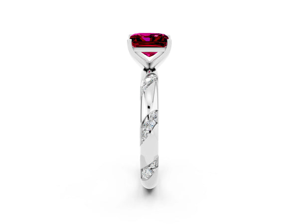 Silver Princess Cut Garnet Solitaire Engagement Ring with Twisted Round  Accent Band and Prong Setting