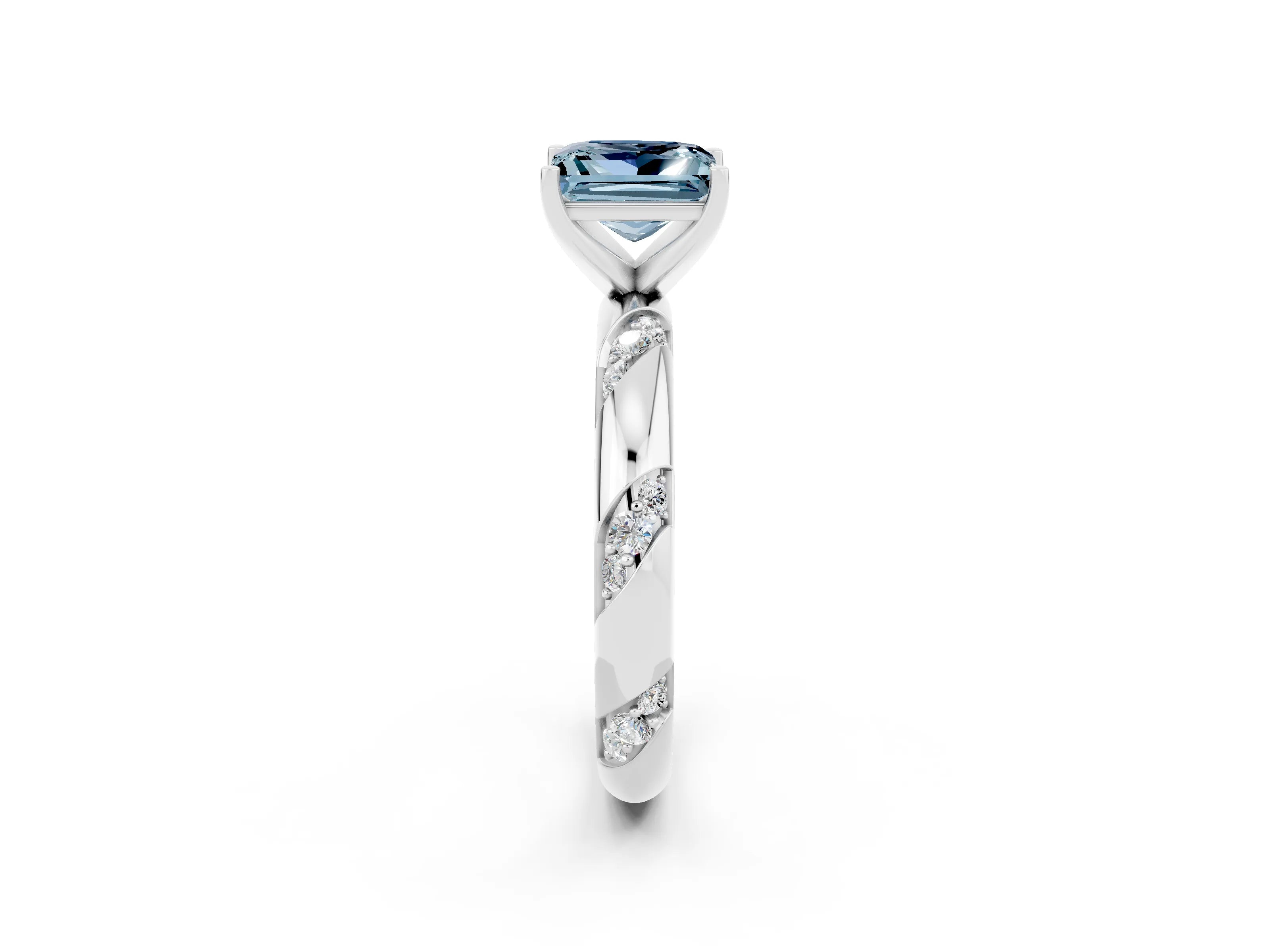 White gold Princess Cut Solitaire Diamond Engagement Ring with Twisted Pave Band and Four-Prong Setting_2