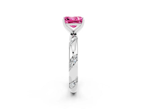 White gold Princess Cut Solitaire Diamond Engagement Ring with Twisted Pave Band and Four-Prong Setting_2