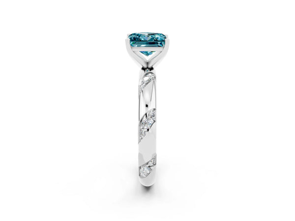 White gold Princess Cut Solitaire Diamond Engagement Ring with Twisted Pave Band and Four-Prong Setting