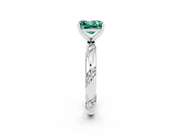 White gold Princess Cut Green Sapphire Solitaire Engagement Ring with Twisted Round  Accent Band and Prong Setting