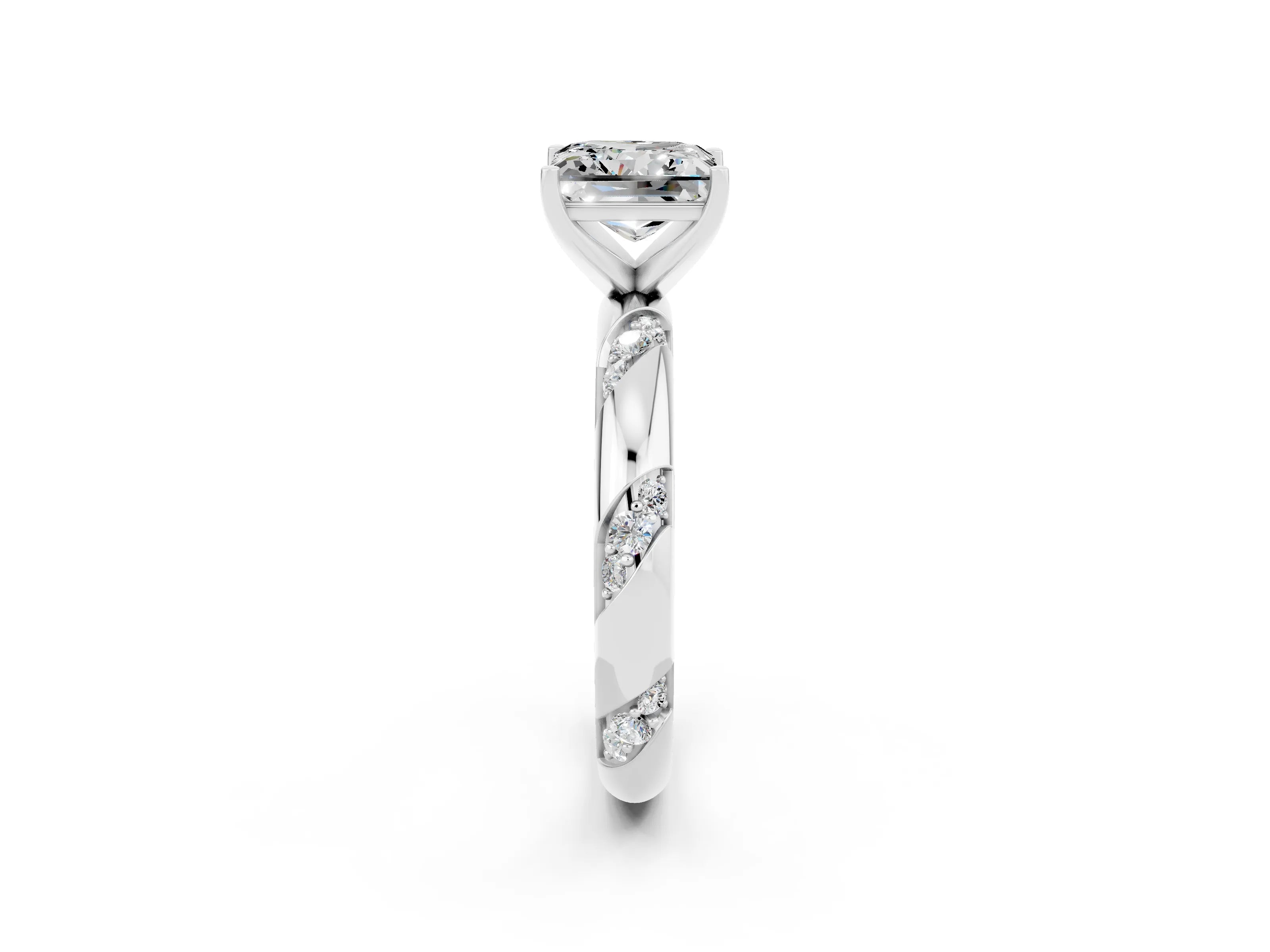 White gold Princess Cut Solitaire Diamond Engagement Ring with Twisted Pave Band and Four-Prong Setting_2