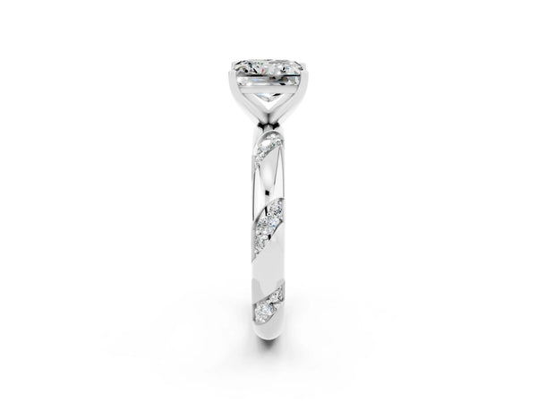 White gold Princess Cut Moissanite Solitaire Engagement Ring with Twisted Round  Accent Band and Prong Setting