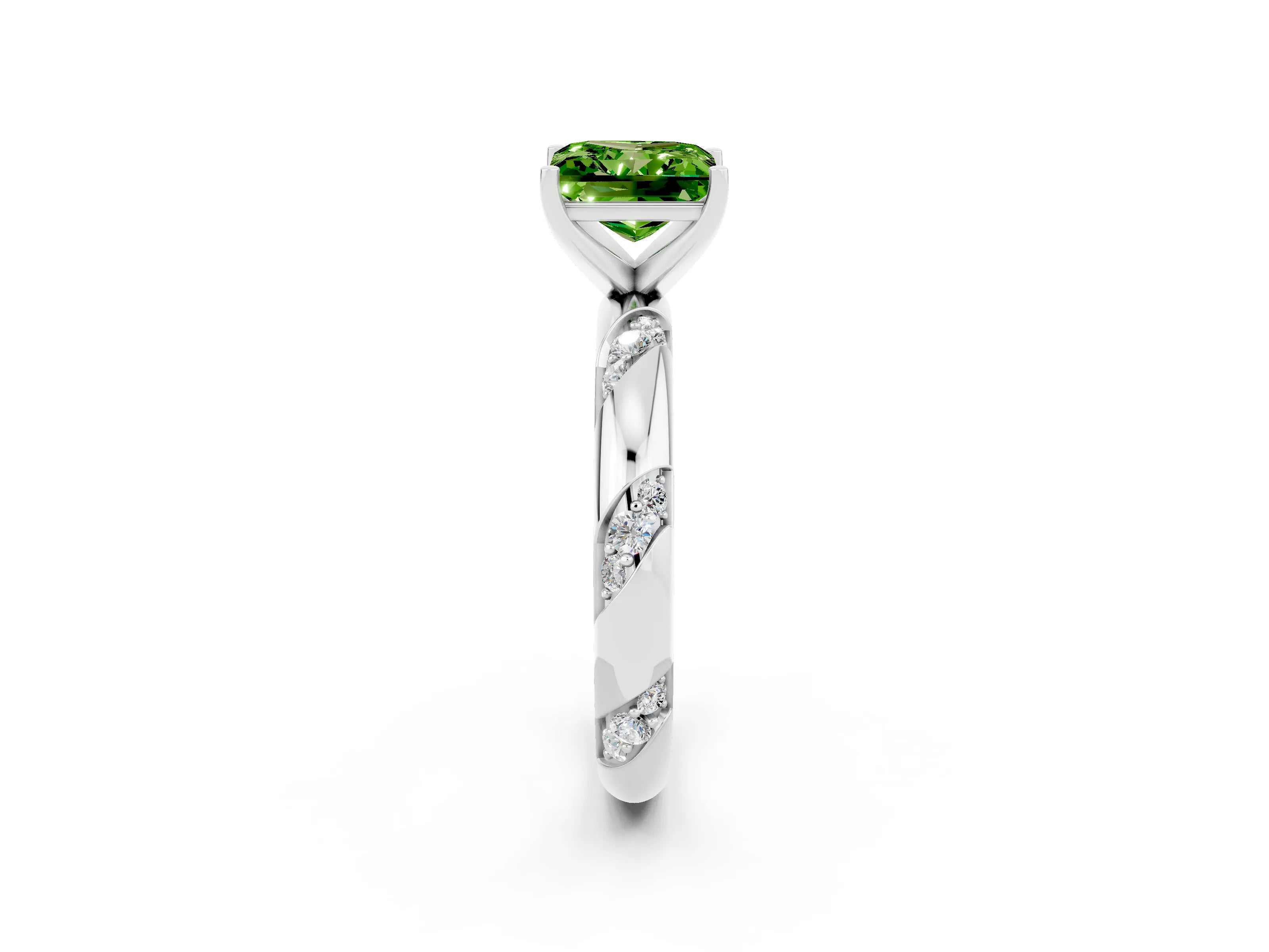 White gold Princess Cut Solitaire Diamond Engagement Ring with Twisted Pave Band and Four-Prong Setting_2