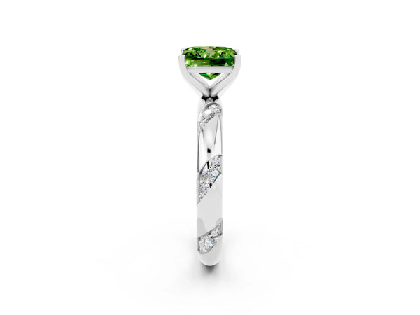 Platinum Princess Cut Solitaire Diamond Engagement Ring with Twisted Pave Band and Four-Prong Setting