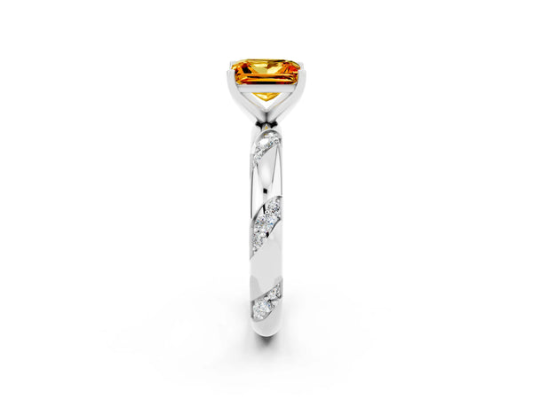Platinum Princess Cut Citrine Solitaire Engagement Ring with Twisted Round  Accent Band and Prong Setting