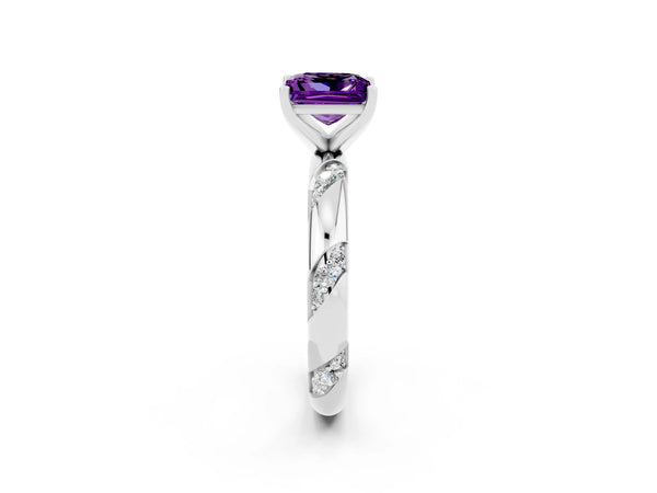 Platinum Princess Cut Amethyst Solitaire Engagement Ring with Twisted Round  Accent Band and Prong Setting