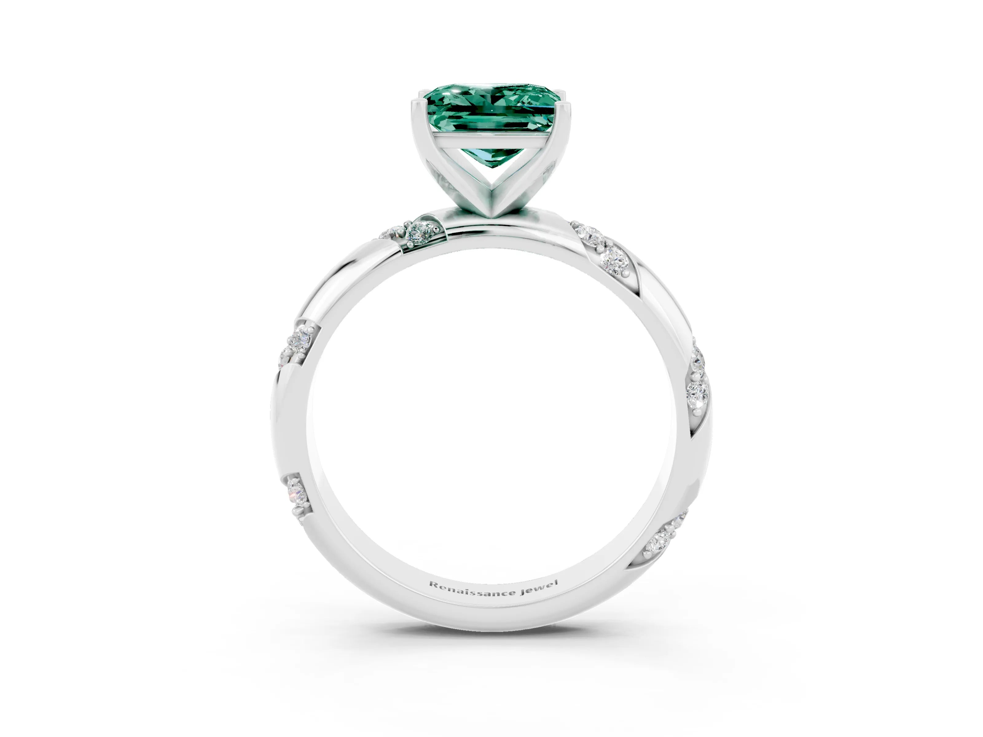 White gold Princess Cut Solitaire Diamond Engagement Ring with Twisted Pave Band and Four-Prong Setting_3