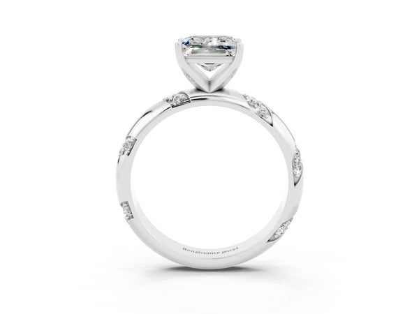 White gold Princess Cut Moissanite Solitaire Engagement Ring with Twisted Round  Accent Band and Prong Setting